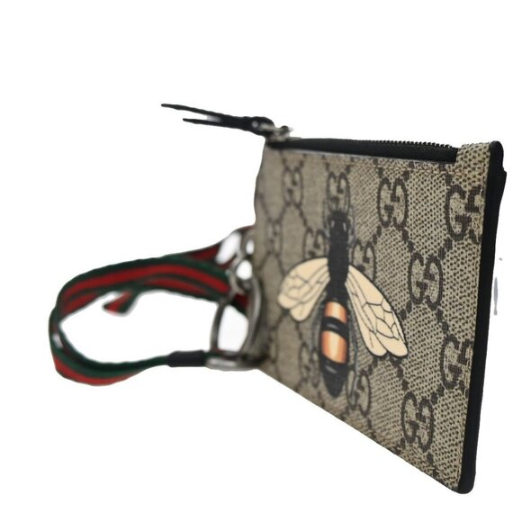 GUCCI Bee Print GG Coin Wallet Key Case Strap Supreme Leather Brown 38YH676 - Picture 2 of 13
